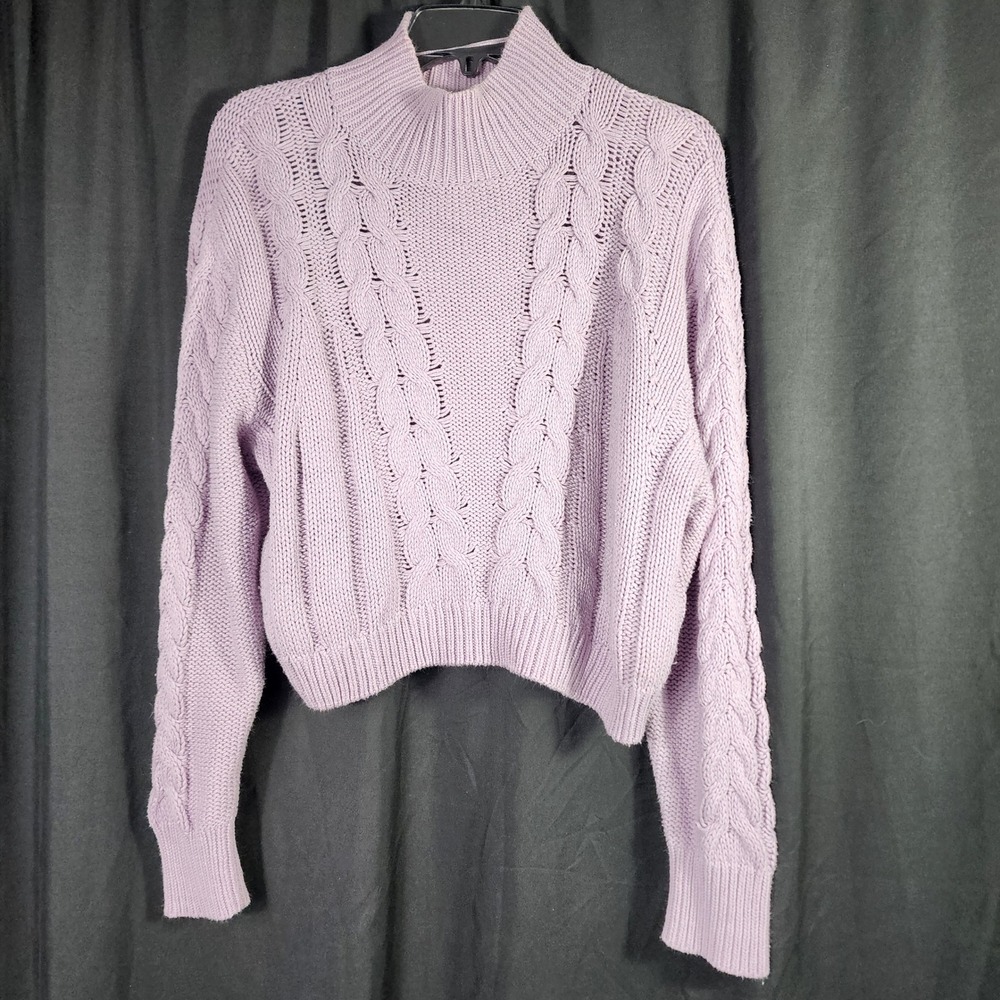 Aeropostale Women XL Lavender Cable Knit Mock Neck Cropped Sweater boho layering